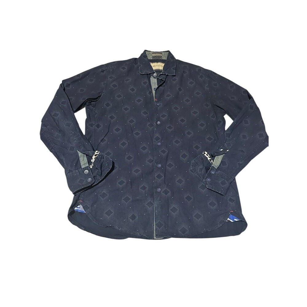 Robert Graham Shirt Small Mens Blue Geometric Check‎ Patch Panel Long Sleeve KL2